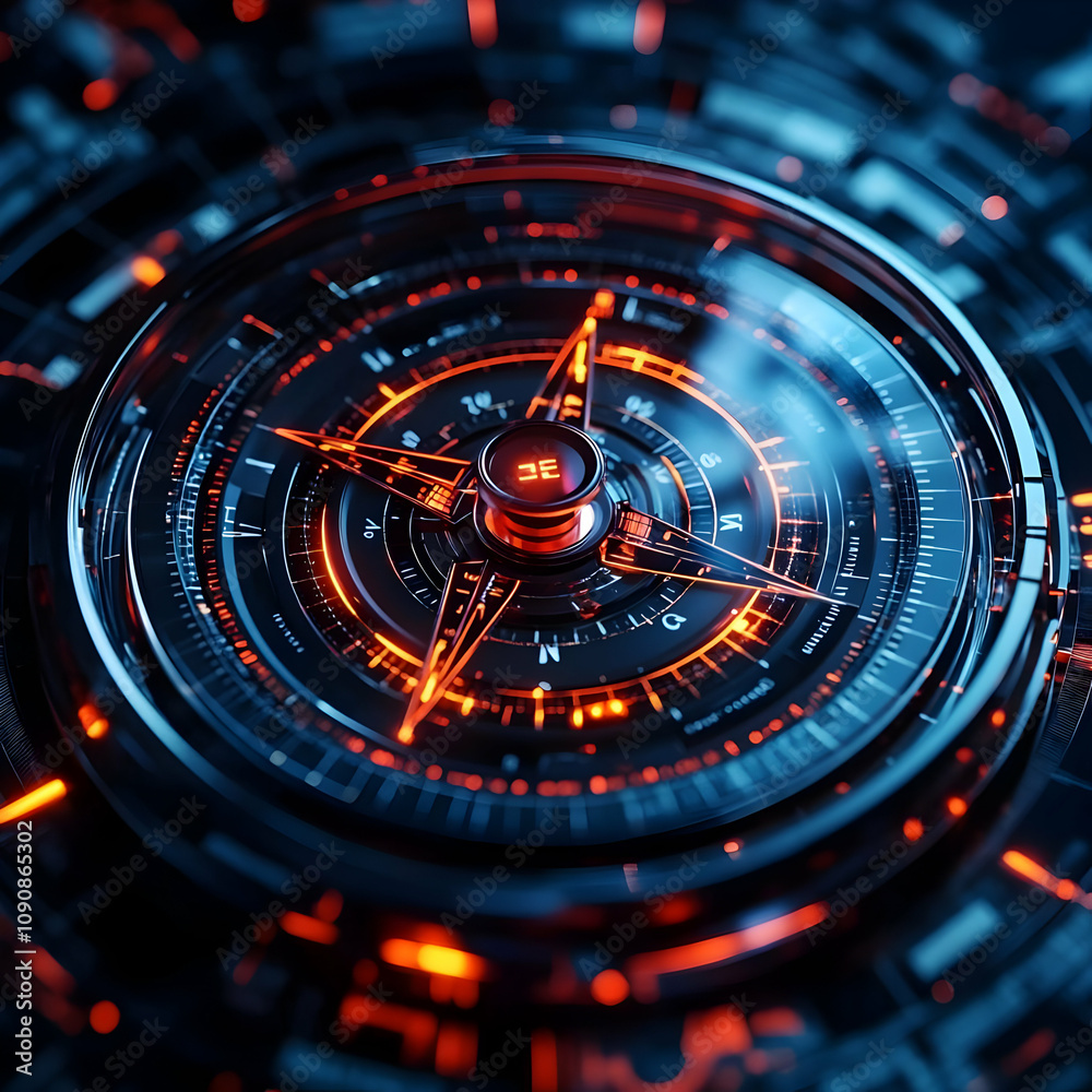 custom made wallpaper toronto digital3D Illustration - Futuristic Compass Navigation Guidance
