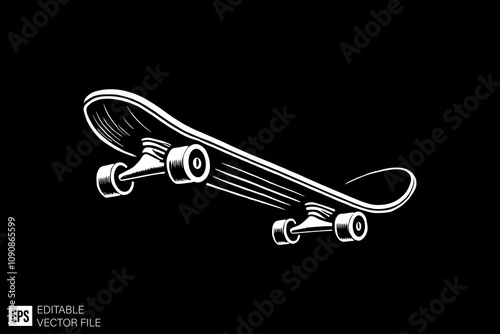 skateboard illustration black and white vector design