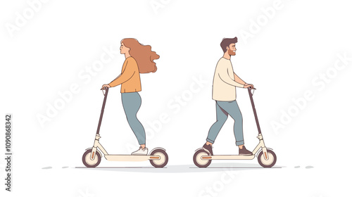Young couple enjoying city life on scooters together