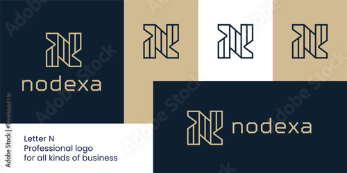 Letter N Monogram with Vertical Geometric Lines