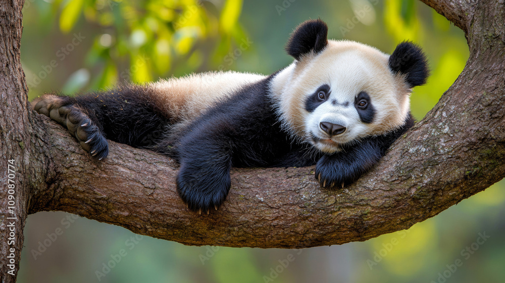 Obraz premium A giant panda on a tree.