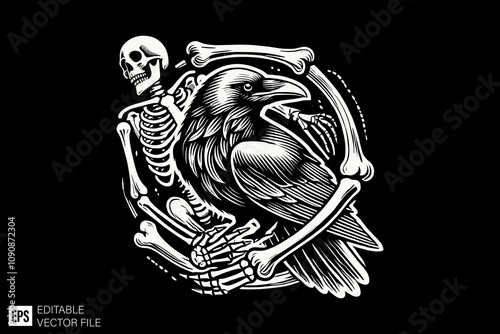 skull illustration black and white vector design