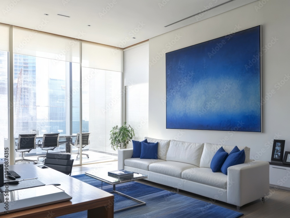 Fototapeta premium Modern Office Interior Design With Blue Accents