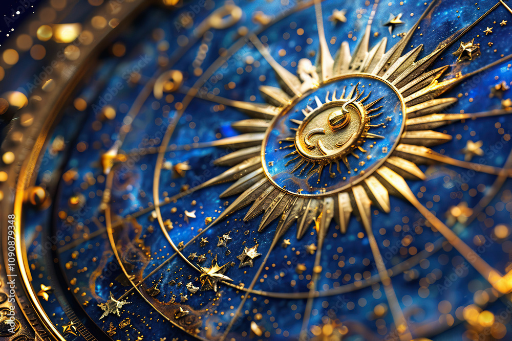 Fototapeta premium Astrological composition with zodiac circle in signs and symbols