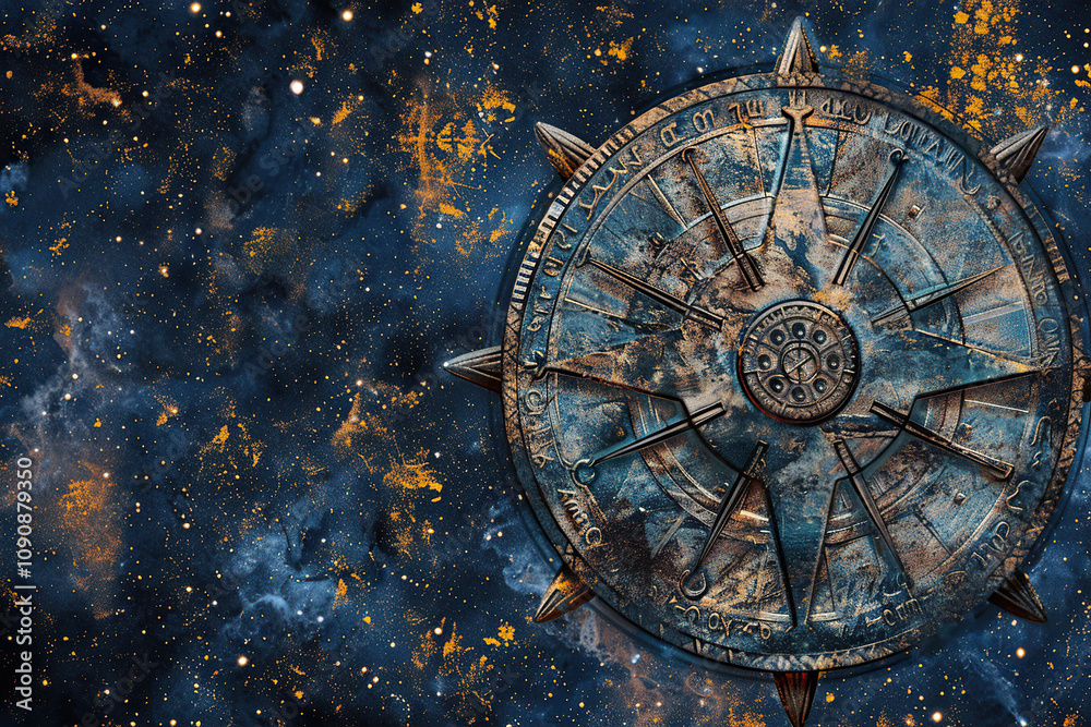 Obraz premium Astrological composition with zodiac circle in signs and symbols