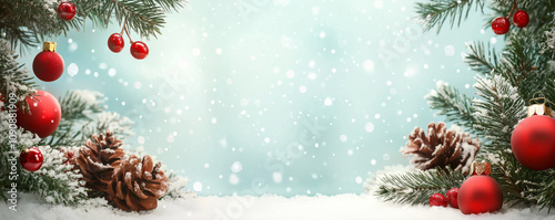 Christmas background with xmas tree branches. Winter holiday theme. Happy New Year. Space for text