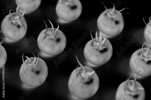 Tomatoes laying on white background close view photo