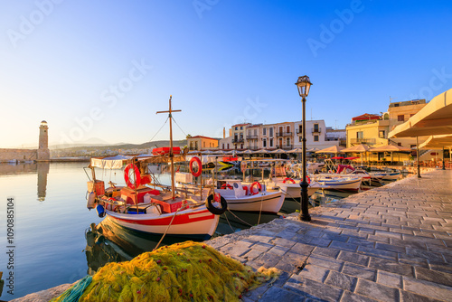 Obraz na płótnie Rethymno, Crete, Greece. View of the old harbour. w salonie