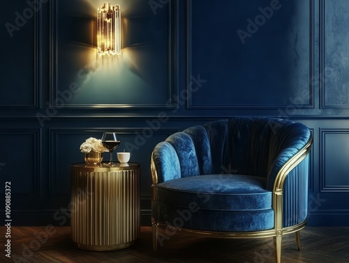 Elegant Blue Velvet Armchai...