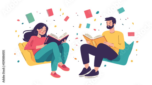 Diverse People Reading Books Concept, Man and Woman