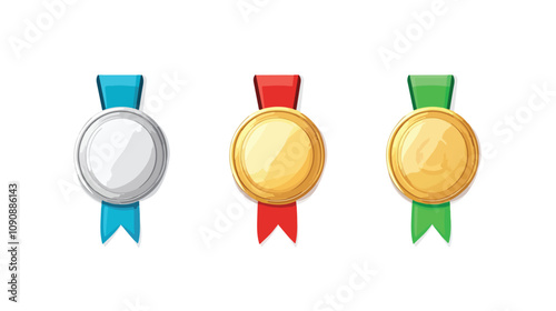 Medals Vector Set Isolated Flat Cartoon Gold