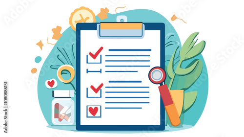 Medical Healthcare Form Check List Notice with Clipboard on Desk