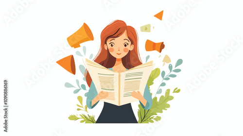 Media Concept: Woman With Newspaper, Mass Communication, Information, News Update, Current Events Photography