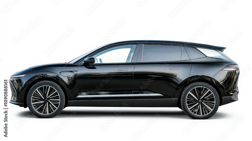 Fototapeta premium A luxury electric SUV, parked and ready for a smooth ride, isolated on a white background