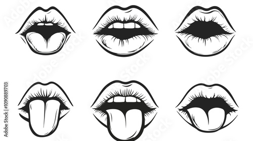 Mouth and Tongue Icon Line Art Vector Illustration