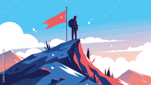 New Milestone Concept: Man with Flag on Mountain Summit