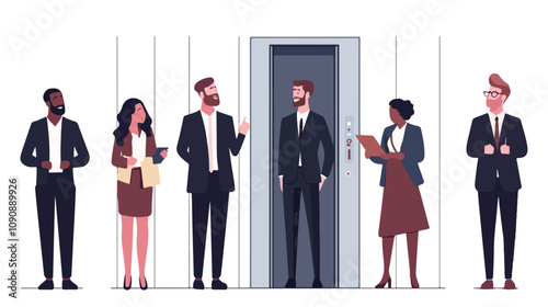 Elevator Concept with People Standing, Men and Women