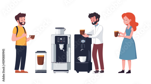 Professional People at Coffee Machine: Man and Woman