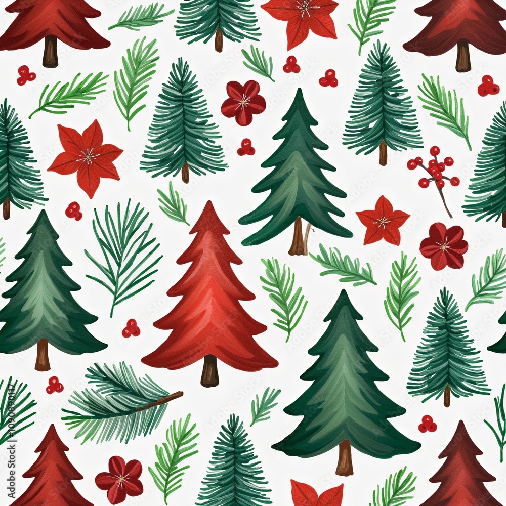 Obraz premium Festive Flora: A Collection of Decorative Winter Ornaments - Christmas Season Design With Christmas Trees