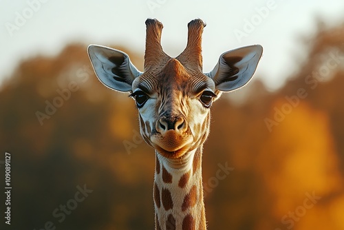 Giraffe Portrait - Close Up of Spotted Face and Fur photo