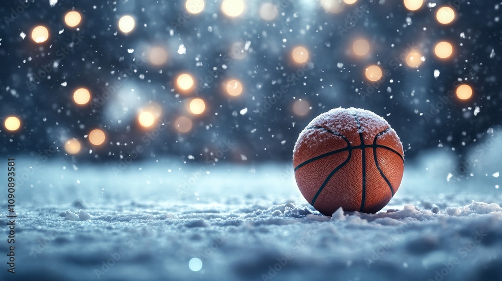 Winter Basketball Magic - Snowy basketball scene, winter sports, festive lights, cold weather, holiday spirit. Winter Basketball Magic - Snowy basketball scene, winter sports, festive lights, cold weather, holiday spirit.