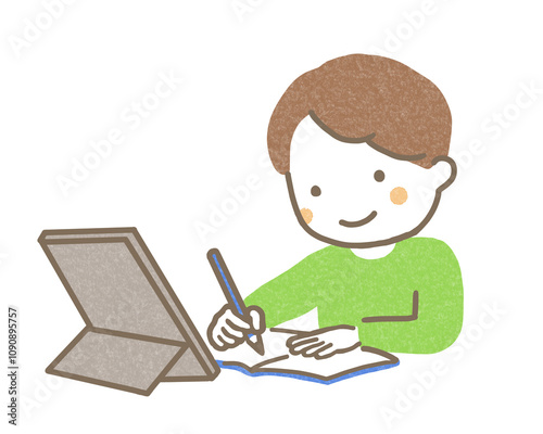 タブレットを使って勉強する子ども