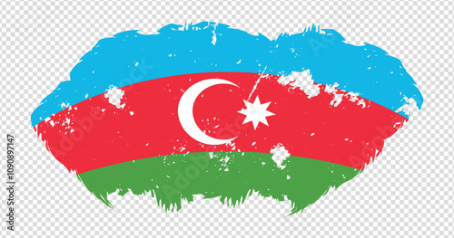 Azerbaijan national flag with distressed stroke brush effect on isolated background