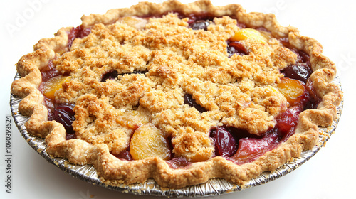 Golden plum crumble pie with shortbread crust.Golden plum crumble pie with shortbread crust. photo