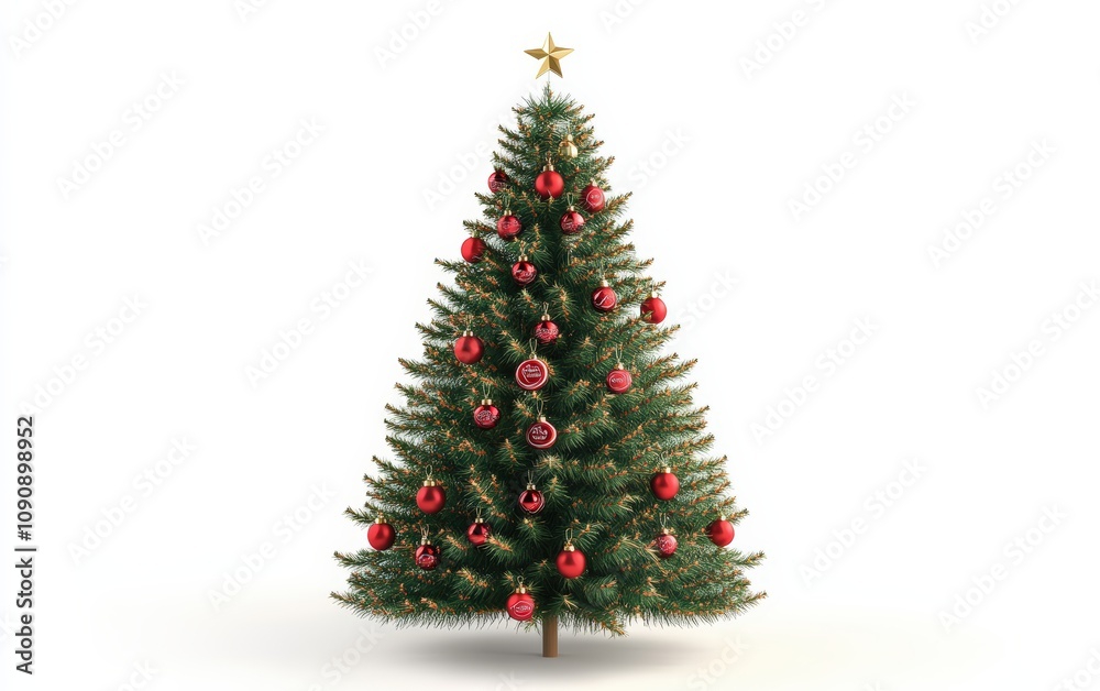 Fototapeta premium 3D christmas tree decorated with candy buttons, smiling face, classic and festive on a white background 