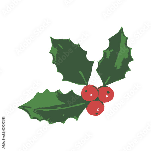 Mistletoe branch, Christmas berry icon Holly holiday hand drawn  illustration