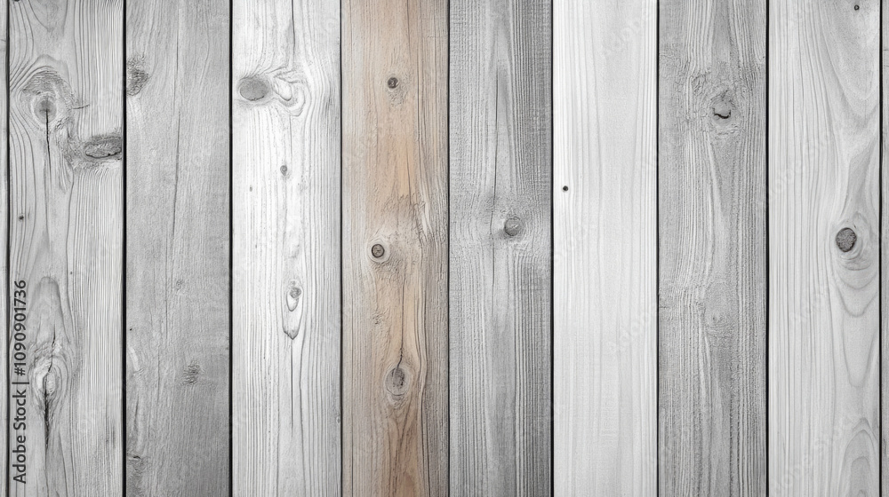 Fototapeta premium Wooden planks in varying shades of grey and natural wood grain pattern