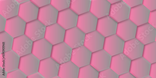 Abstract pink bright energy flashes  modern hexagon technology honeycomb texture grid vector background.