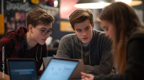 High schooler startup founder, collaborating with peers to create a tech solution.