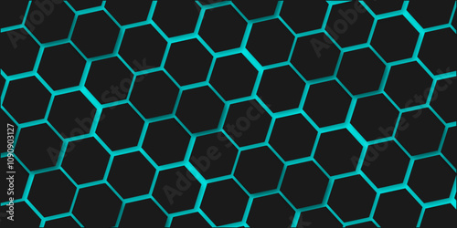 Abstract blue bright energy flashes modern hexagon technology honeycomb texture grid vector background.