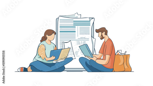Internet News Concept with Man and Woman Near Tablet