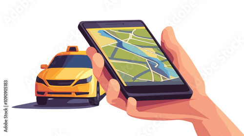 Night Taxi Booking with Smartphone. Urban Transportation App Usage. Modern City Lifestyle. Online Car Service Order. Technology and Travel Concept.