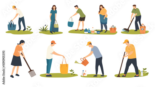 Diverse Group of People Collecting Litter Outdoors