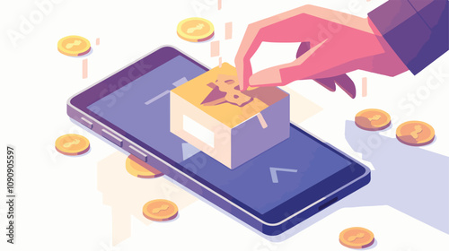 Collecting Donation Box on Cell Phone - Fundraising with Technology Concept