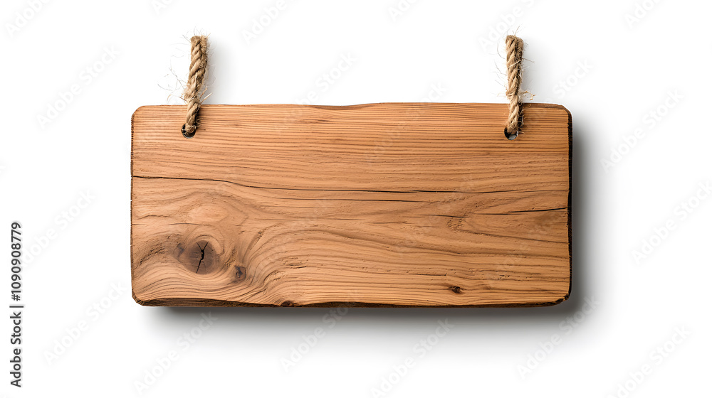 Fototapeta premium Wooden message board hanging, isolated on white background