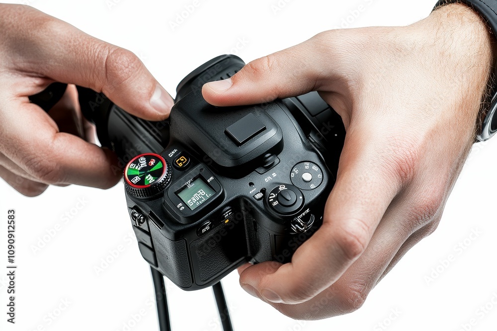 custom made wallpaper toronto digitalHands holding a black DSLR camera.