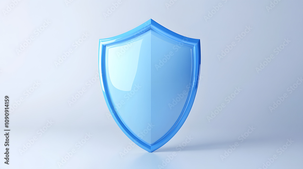 A 3D protection concept with a shield on a white background. Blue shield icon A 3D protection concept with a shield on a white background. Blue shield icon