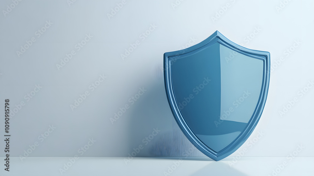 A 3D protection concept with a shield on a white background. Blue shield icon A 3D protection concept with a shield on a white background. Blue shield icon