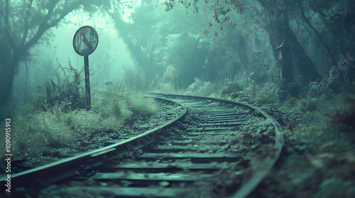 An Abandoned Railway Track Overrun by Nature's Resilience and Auditory Beauty photo