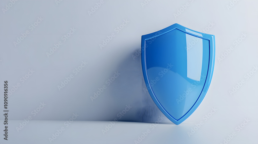 A 3D protection concept with a shield on a white background. Blue shield icon A 3D protection concept with a shield on a white background. Blue shield icon