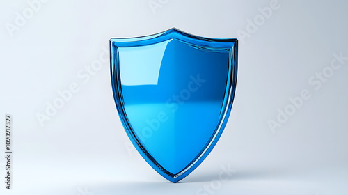 A 3D protection concept with a shield on a white background. Blue shield icon