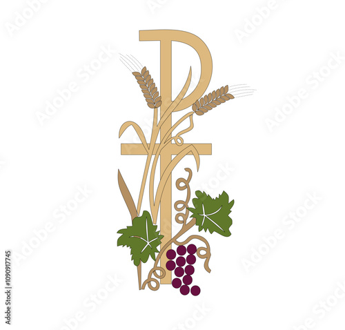 GOLD EMBROIDERY FOR LITURGICAL CLOTHES AND SACRED CEREMONIES. SACRED CATHOLIC SYMBOLS IN ANCIENT STYLE WITH GOLDEN DECORATIONS