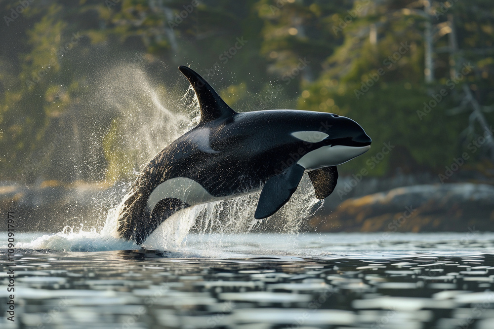 Fototapeta premium Fantastically beautiful majestic huge whale in deep ocean