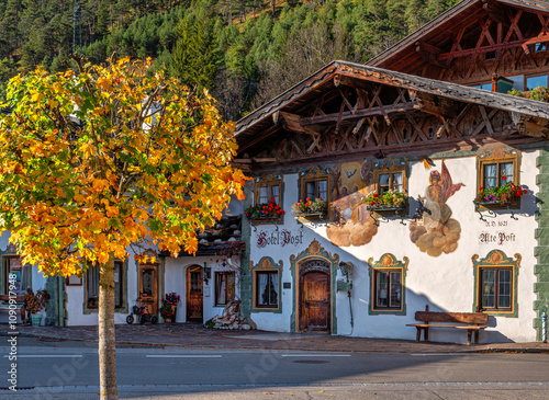Obraz na płótnie Hotel zur Post, Wallgau, Werdenfelser Land, Oberbayern, Bayern, Deutschland, Europa w salonie