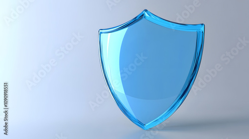 A 3D protection concept with a shield on a white background. Blue shield icon