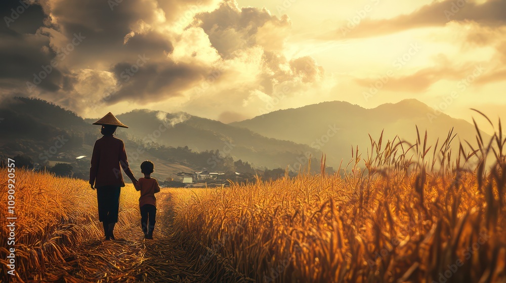 Fototapeta premium Rural diversity in families, capturing moments of joy and simplicity in vibrant imagery, illustrations.